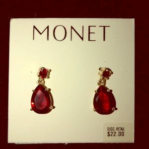 Faux Ruby & gold drop earrings